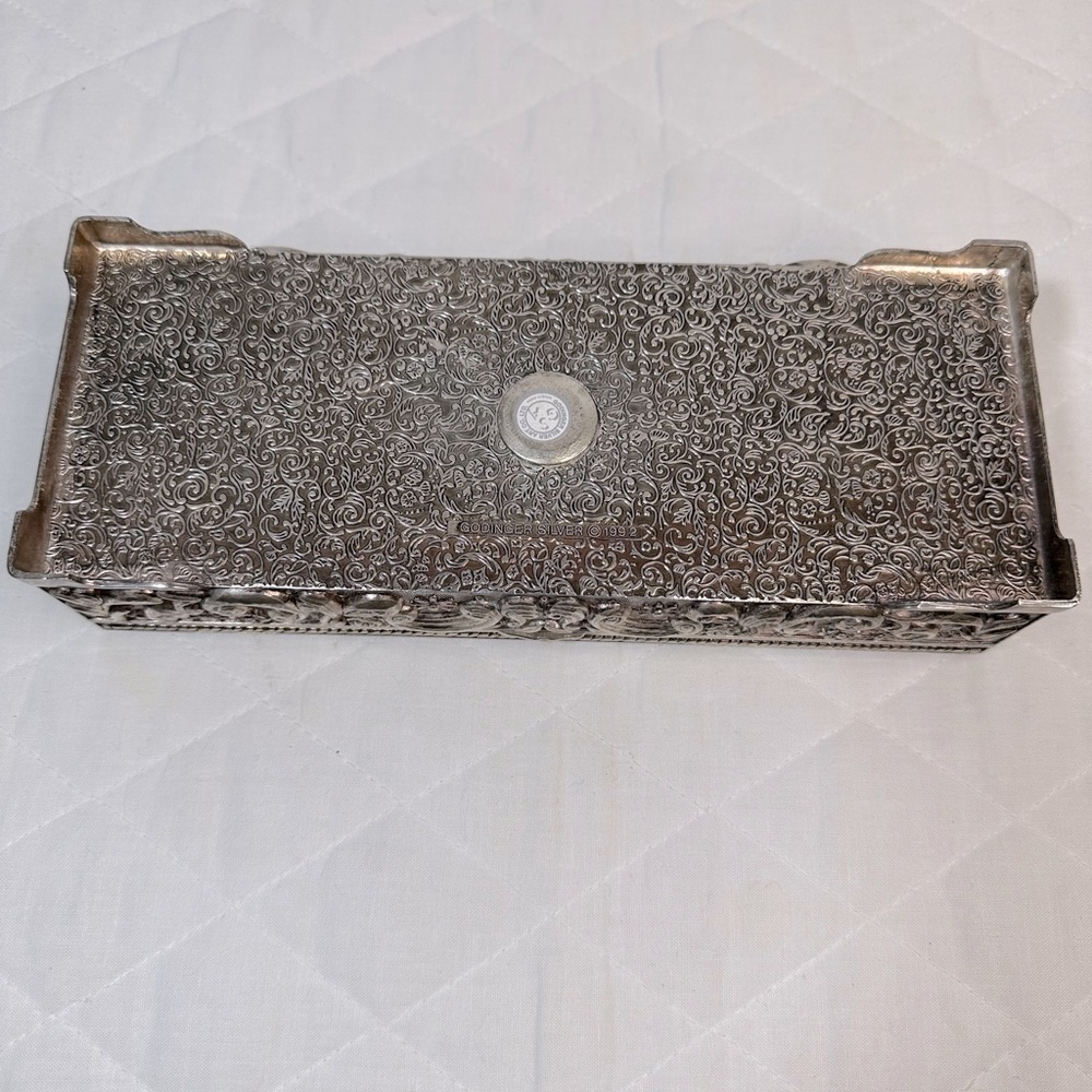 Vintage Godinger Ornate Silver Tone Decorative Jewelry Box 1992 Sturdy Metal - Picture 8 of 14